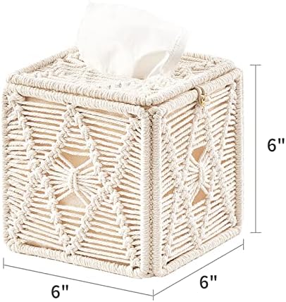Dahey Кутия за Салфетки Покриване на Куб Ресни Държач За Кърпички Квадратен Бохо Декор За Съхранение на Тъкани Салфетки