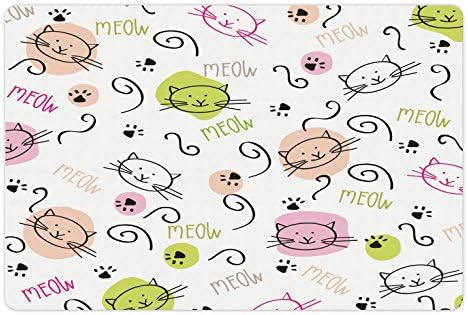Подложка за домашни любимци Lunarable Cat Lover за храна и вода, Cartoony фигура с Извити линии Лапи в стил Мяу-Драскат,