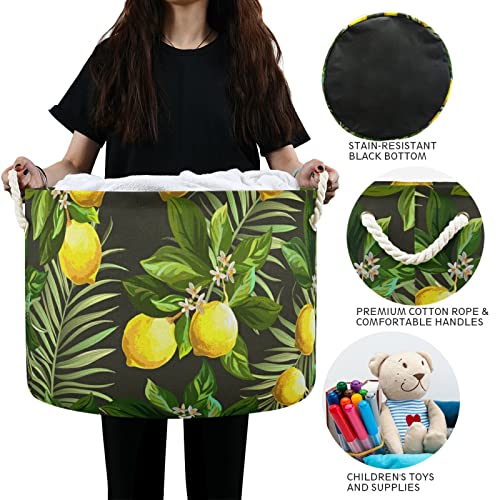 ALAZA Lemon Palm Leves Лятна Количка за съхранение на Тропически Лимони Подаръчни Кошници с Голяма Сгъваема Кошница за дрехи