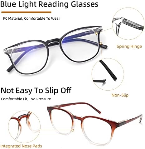 Houocon 4 Опаковане. Кръгли Очила за Четене, за Жени, Мъже, Модни Дамски Компютърни Очила за Четене с Пружинным тръба
