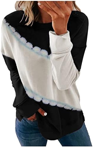 Дамски Туника, Блузи, Ежедневни тениски с дълъг Ръкав и Цветен Блок, Свободен Пуловер в стил Мозайка с кръгло