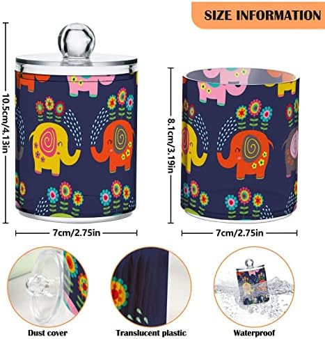 UMIRIKO Elephant Flowers Qtip Титуляр-Опаковка за Памучни пръчки с Капаци, 4 опаковки, Аптечные Контейнери за Памучни