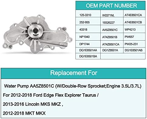 Водна помпа AULINK AW6348 (С два реда звездичка; Двигател 3,5 л 3,7 л) За 2011-2019 Ford Edge Fusion Flex