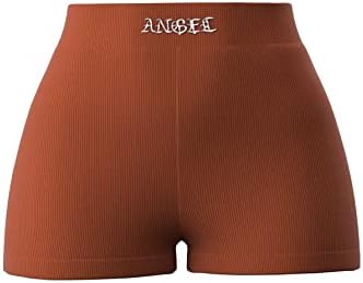 Гамаши QBOMB за жени, Байкерские шорти от ребристого фланелка с бродирани букви (Цвят: ръждиво-кафяво, Размер: