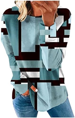 Жена Случайни Пуловер с Принтом в стил Мозайка, Свободна Приталенная Hoody с кръгло деколте и Дълъг Ръкав, Модни Блузи