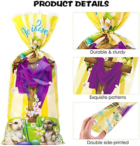 Fovths 100 Опаковки, Пакети за великденските предложения Найлонови Торбички за великденски шоколадови бонбони с Вдъхновяващ знак Той Възкръсна Прозрачни Найлонови Па