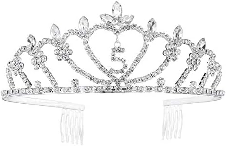 Lurrose, короната на 5-ти рожден ден, диадема принцеса с кристали, превръзка на главата за момичета от 5 години, рокля за