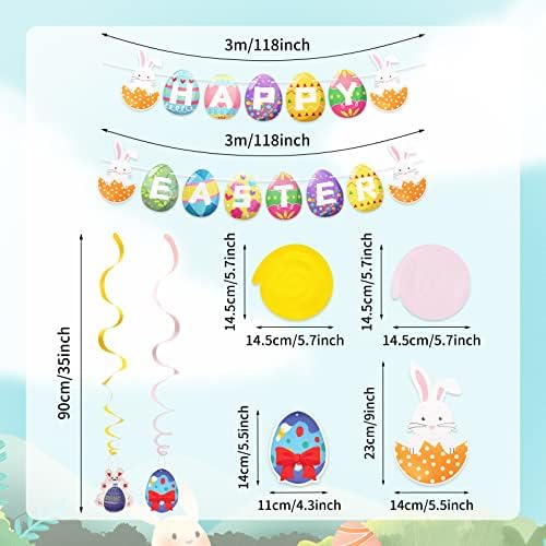 25 Бр., Висящ Банер честит Великден, Гирлянда, с Swirls под формата на Яйца и Зайци, на Хартиен Банер с Изображение