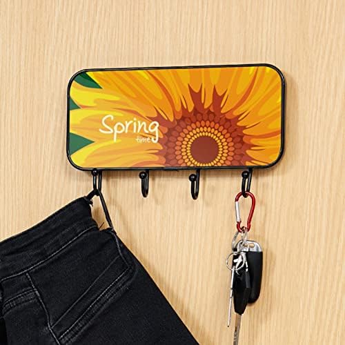 VIOQXI Sunflowers Spring5 Стенни Куки за дрехи с 4 Куки, Закачалка за Шапки и чантата си в коридора за закачане на връхни