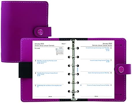 Filofax Оригинален органайзер, Джобен размер, Кожа, пурпурно, Шест позвънявания, Календар-дневник с график по седмици, Многоезичен,