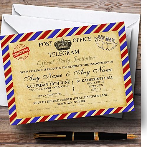 Реколта въздушна поща, с Телеграма, пощенска Картичка, Персонални Покани на парти по повод Ангажименти на