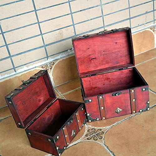 Ковчег за съкровище от дърво и кожа, Декоративни Ковчег за съхранение с Ключалка | Декоративни Кутии за бижута,
