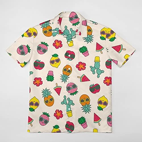 Тропически Плодове и Кактус Ежедневни Риза с Копчета и Къс Ръкав, Плажен Топ Копчета за Мъже