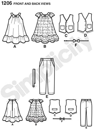 Лесна 1206 Модел панталон за малки деца, Жилетка, рокля, вратовръзка-пеперуди и колан за момчета и момичета, Размери A