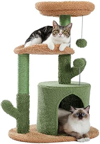Котешки дърво PAWZ Road Cactus от пода до тавана с регулируема височина (90-108 инча) Комплект с 32-Инчов Кактусовой Котешки Кула