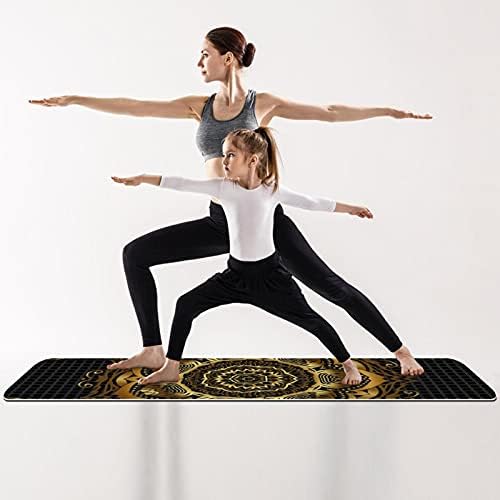 Дебел нескользящий постелката за йога и фитнес 1/4 с принтом Златен Мандала за практикуване на Йога, Пилатес и фитнес на пода (61x183 см)