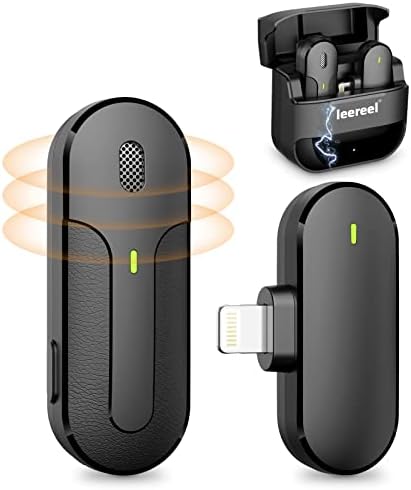 Безжична петличный микрофон Leereel за iPhone, iPad, мини микрофон на ревера Plug-Play с зарядно калъф с капацитет 700 mah,