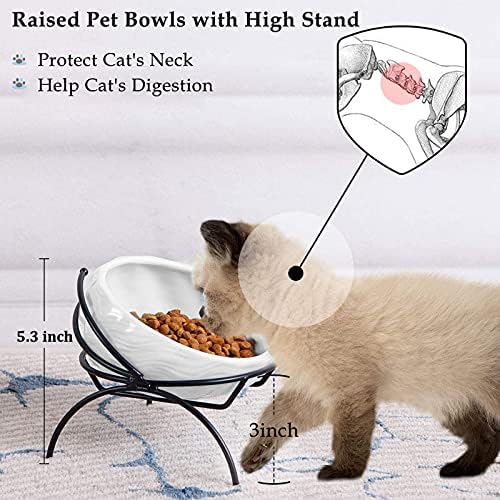 Купа за котки Kopmath, керамични повдигната купичка за котешки храни стойка, предпазват гръбначния стълб домашен любимец, предотвратяване