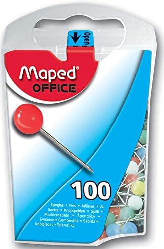 Игли за карти Maped Helix USA в калъф-дозаторе, Различни цветове, опаковка по 100 броя (346011ZC)