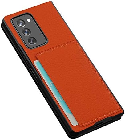 Калъф Galaxy Z Fold 2 с държач за карти, Корпоративна Защитен калъф от естествена кожа Премиум-клас Jaorty Lit за Samsung Galaxy Z Fold 2 5G (2020 г.), оранжев
