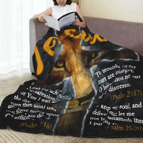 Одеяло със Стихове от Библията Socofuz, Християнски Подаръци за жени, Пухени с Лъв, Молитвено Одеяло с Исус, Подаръци