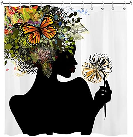LB Афроамериканская Черна Завеса за Душ за Момичета Футуристичен Дизайн Природата на една Жена с Пеперуда