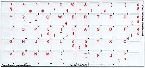Надписи на швейцарската клавиатура НА Прозрачен фон с ЧЕРВЕНИ букви (14X14)