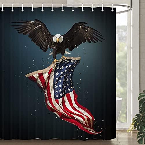 Завеса за душ с Флага на сащ, Завеса За душ, 4 юли, Патриотическая Завеса За Душ, на Американския Флаг на САЩ с Летящим белоголовым орел, завеса за Банята, Ретро Флаг, З