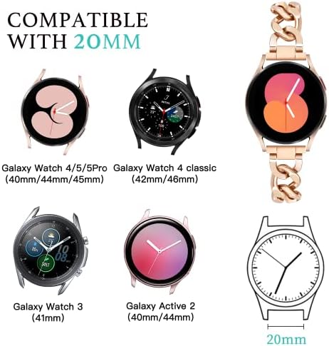 G-ficu Galaxy Watch 5 и 4 каишка с ковбойской веригата 20 мм за Samsung Galaxy Watch 5 40 мм 44 мм, женски