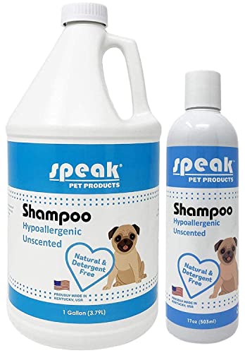 Speak Pet Products Натурален Хипоалергичен Шампоан за Кучета без мирис, 1 Галон и бутилка, 17 грама