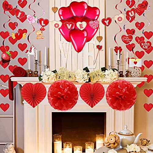 Комплект за декорация на Празника на Свети Валентин от 37 теми, Банер във формата на Сърце, 2 Филтър на Вентилатора,