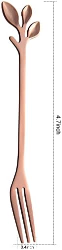 Набор от 16 4,7-инчов малки вилочек за закуски AnSaw с дръжка във формата на листа (розово злато)