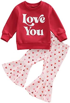 Същите комплекти На Свети Валентин за малки Момичета, Комплект Расклешенных Панталони с Букви, Блузи с дълги ръкави + Панталони