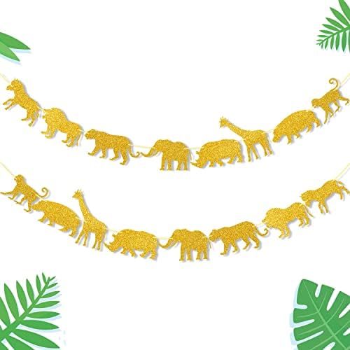 Злато Джунглата Сафари Животни Банер Зоопарк Венец Душата На Детето Обувки За Момчета Момичета Рожден Ден На Доставка