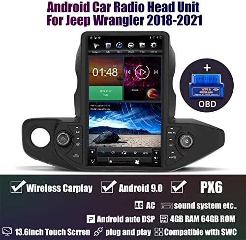Автомобилно радио Aucar Android 9, Главното устройство за Jeep Wrangler 2018-2021, Видео, 13,6 См, 1080P, 4G + 64G, GPS