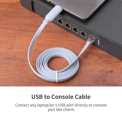 Конзола кабел, кабел Конзола на Cisco, на Конзолата, USB кабел с чип CH340, Съвместим Сериен адаптер USB, RJ-45, Рутер / Комутатор за лаптоп Windows (6 фута)
