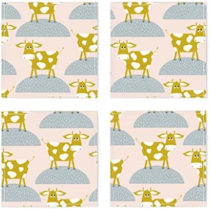 Кърпички за коктейли от Ленено Futon Платна Spoonflower (Комплект от 4 броя) - Коровья Ферма, Детски Животни, Причудливи