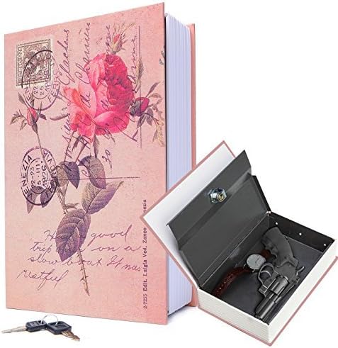EIOUMAX 9,6x6,2x2,2 инча, красива книга сейф с размери в розова ивица с ключалка за ключове, метална, каса за пари
