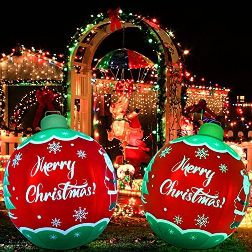 MKSENSE Light Up PVC Надуваема Коледна Топка Декор, 24-Инчов Голям Открит Коледен Надуваем Балон от PVC, Украсени с led