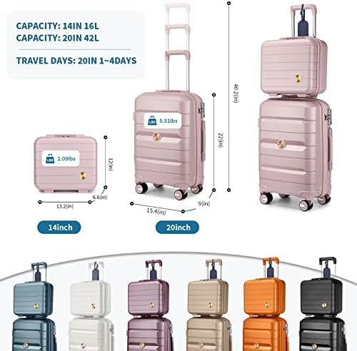 Пътен комплект за ръчен багаж Somago 20 ИНЧА и мини-косметичек 14 инча, твърд Куфар на въртящи се колела, лесен