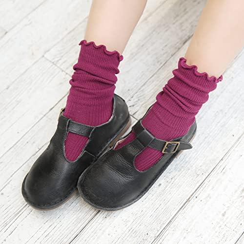 KEREDA/Чорапи с Волани за момичета, Безшевни Чорапи с отворотами и белезници, Детски Чорапи за екипажа, 6 Двойки