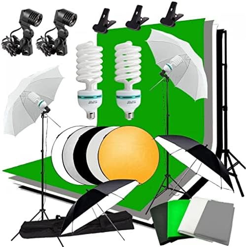 Комплект фон за снимки с чадър YLYAJY Studio + 4 Фон + 2 Чадър + 2 електрически Крушки с мощност 135 W + Рефлектор + Поставка за фон