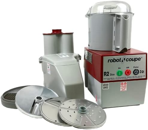Разход на Кухненски Робот Robot Coupe R2 за непрекъснато подаване на кубчета с 3-Литрова чаша от поликарбонат, Сив, напрежение