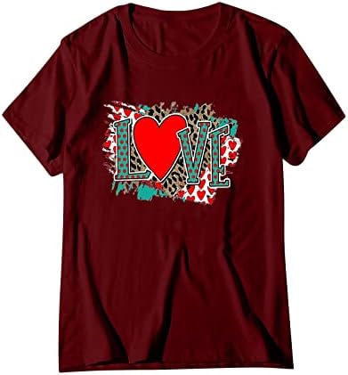 Дамска Тениска на Свети Валентин, Леопардовые Тениски с Надпис Love Heart, Къс Ръкав, Скъпа Ежедневни Тениска С Графичен