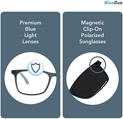 BlueDuo Cruise Квадратни сини светозащитные очила Премиум-клас с магнитен клипс за слънчеви очила в комплект за жени