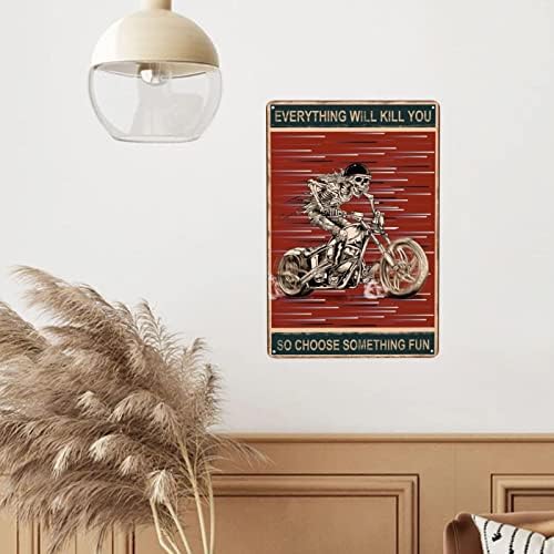 YLAFGUV Скелет Метална Лидице Знак Реколта Забавен Череп, Метална Табела Декор за Жени, Мъже Ретро Мотоциклет Плакат