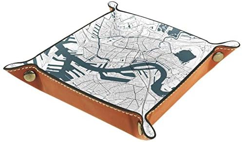 Тава за Камериер AISSO Карта на град Ротердам С Печат Кожени Тави за Бижута Кутия-Органайзер за Портфейли, Часовници, Ключове,