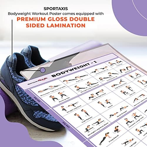 Плакат за тренировки със собствено тегло SPORTAXIS с 32 тренировочными позами - Двустранно Ламиниране, Плакат за упражнения,