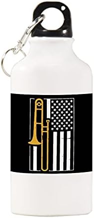 Тромбон С Флага на Съединените Щати Лека Алуминиева Спортна Бутилка За Вода, Без BPA С Брелоком И Винт на Капака 400 мл