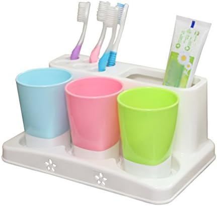 Държач за четка за зъби и паста семейна размер Basicwise с 3 Чаши, Многоцветен, QI003326